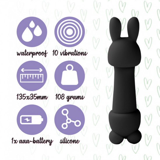 mister bunny massage vibrator with 2 caps black  feelztoys 